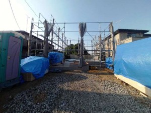 埼玉県さいたま市岩槻のガレージハウス・工事中・上棟前、土台・床合板加工