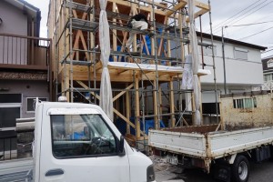 滋賀県大津市の木造3階建て注文住宅・仮設足場工事