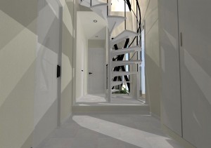 工事中の和モダン注文住宅｜京都市東山区｜変形した狭小地にらせん階段・ルーフバルコニーのあるモダン住宅