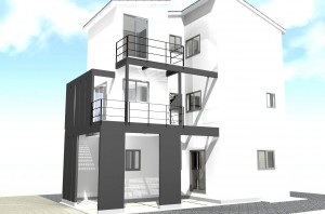 注文住宅CGプラン｜隣家が敷地境界線ぎりぎりまで建っていても各室日差しを入れる事ができる狭小住宅
