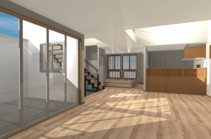 間取り図作成中にCG作成、立体化しながらプランを完成させていきます。京都市北区の和モダンデザイナーズ注文住