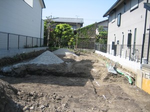 基礎工事着工|埋設配管|基礎掘削