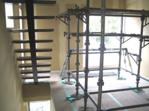 京都市西京区リフォーム・パテ処理完了・内部足場組立
