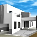 白い外観のビルトインガレージ