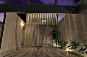 防犯性のある格子で覆われたポーチ