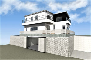 白と黒を基調にモノトーンな家の外観