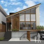 片流れの屋根と箱型の建物をあわせた外観