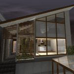 TOYOキッチン,木製窓,水盤,タイル張り,高低差の敷地,変形地