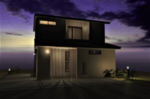 夜どのように灯りが漏れるかライティングもご提案