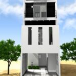 狭小住宅の白い外観