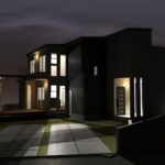 ライトアップされて高級感のある注文住宅