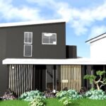 アルミ格子で装飾された外観