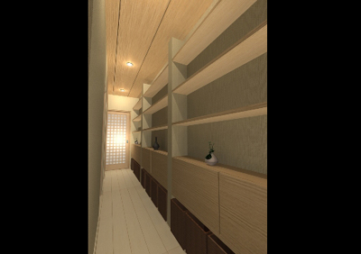 廊下の空きスペースを利用した創り付け収納棚