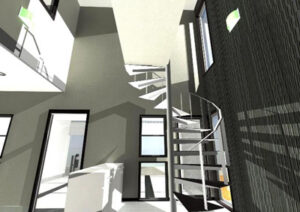 二つの事務所アクセスできる螺旋階段