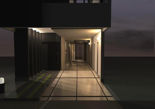 玄関横には構造壁を連続して配置、 間接照明で夜間の雰囲気を演出！