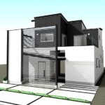 白と黒のモノトーンカラーに大きな格子がアクセントのシンプルな外観。