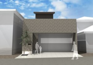 中庭,パティオのある家を！玄関前に建物一体型塀で防犯性を上げる！