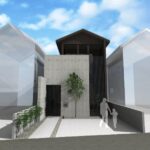 京都市北区・狭小住宅・2階リビング、勾配天井で吹抜け、防犯性の高い注文住宅
