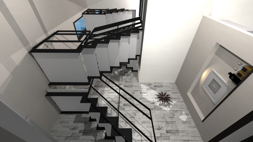 京都市山科区・おしゃれな木造3階建狭小住宅 吹抜け階段