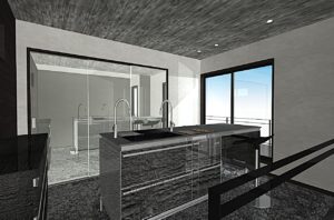京都市山科区・おしゃれな木造3階建狭小住宅　リビングダイニング