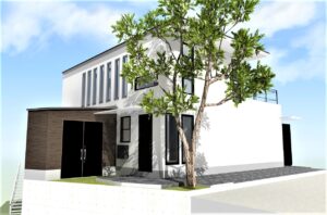 京都市北区賀茂川添いの注文住宅　外観CGパース