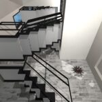 山科区安朱和モダン木造3階建て狭小住宅・吹き抜け階段