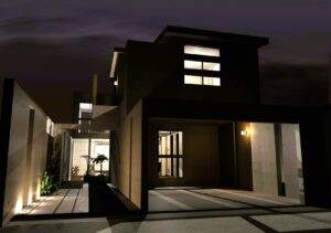 京都市北区の閑静な住宅街に屋上テラス、ジャグジーのあるコンクリート打放しの注文住宅