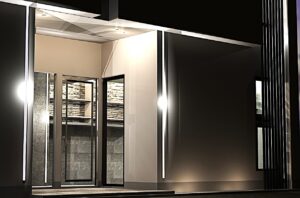 山科区安朱和モダン木造3階建て店舗付き狭小住宅・関節照明