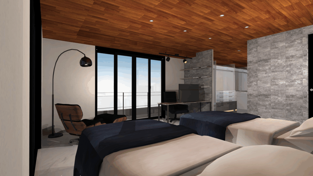 2階寝室、京都市西京区で150坪の敷地に建つ「ホテルライフ」を実現する和モダン高級注文住宅