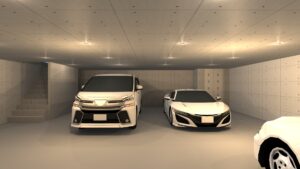 地下駐車場、京都市西京区で150坪の敷地に建つ「ホテルライフ」を実現する和モダン高級注文住宅
