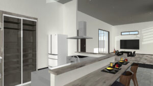 土間と座敷から使える居酒屋風カウンターキッチン