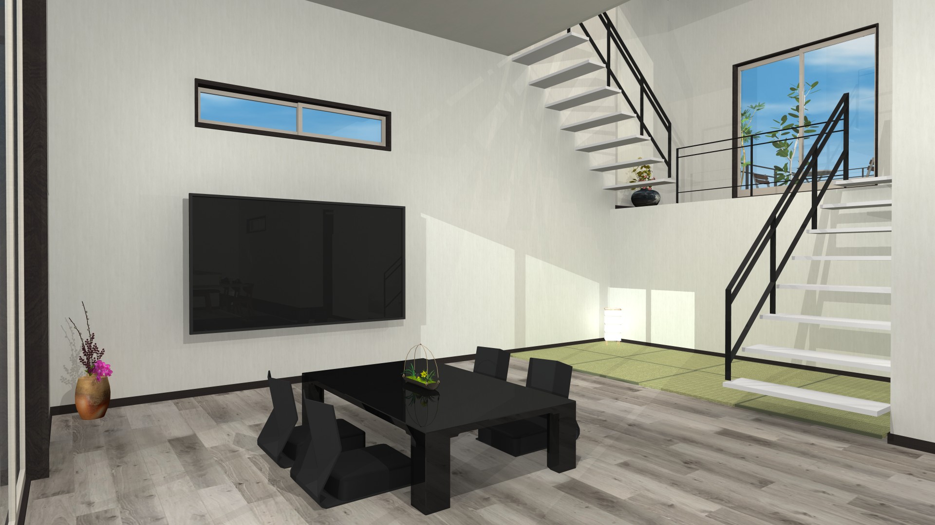 宇治、高低差のある土地、和モダン、スキップフロア、ビルドインガレージ、土間座敷、居酒屋キッチン