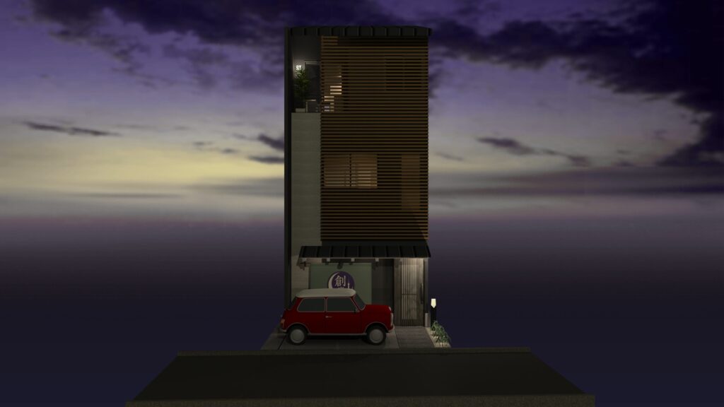 京都市東山区人が集う創作の場となる民泊とシンプルで無駄のない木造3階建て住居、和モダン、民泊、月ノ輪創庫