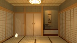 床の間に地袋、違い棚、書院