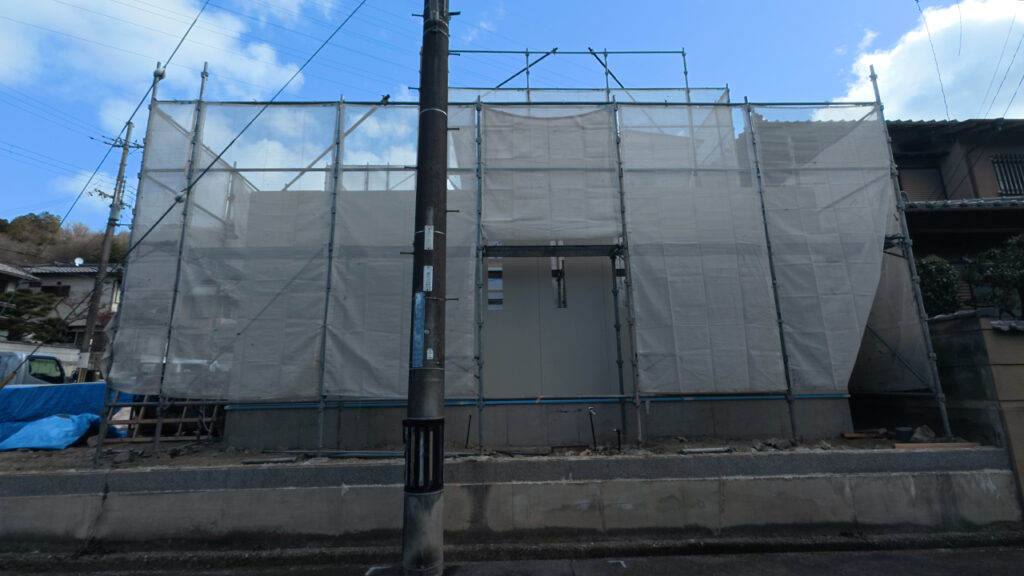 滋賀県大津市稲葉台の注文住宅、工事中、外壁、サイディング