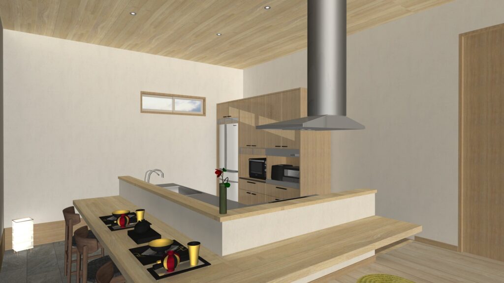 京都府宇治市の高低差のある土地に建つ、ビルトインガレージ付き和モダン注文住宅・居酒屋風カウンター