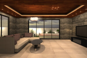 約40帖のLDKは、天井高や開口部の設計によって、実際の面積以上の広がりを感じられる空間とします。