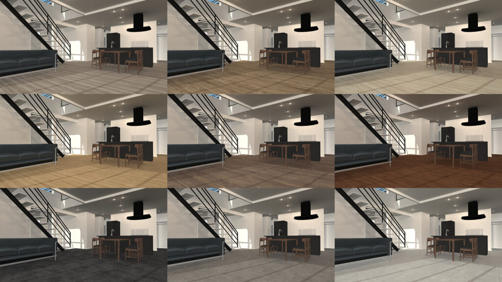 滋賀県大津市稲葉台の注文住宅、フローリング、サンプル、3D