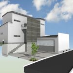 京都府宇治市の高低差のある土地に、ビルドインガレージのある和モダンの理想邸宅,外観,版築塀