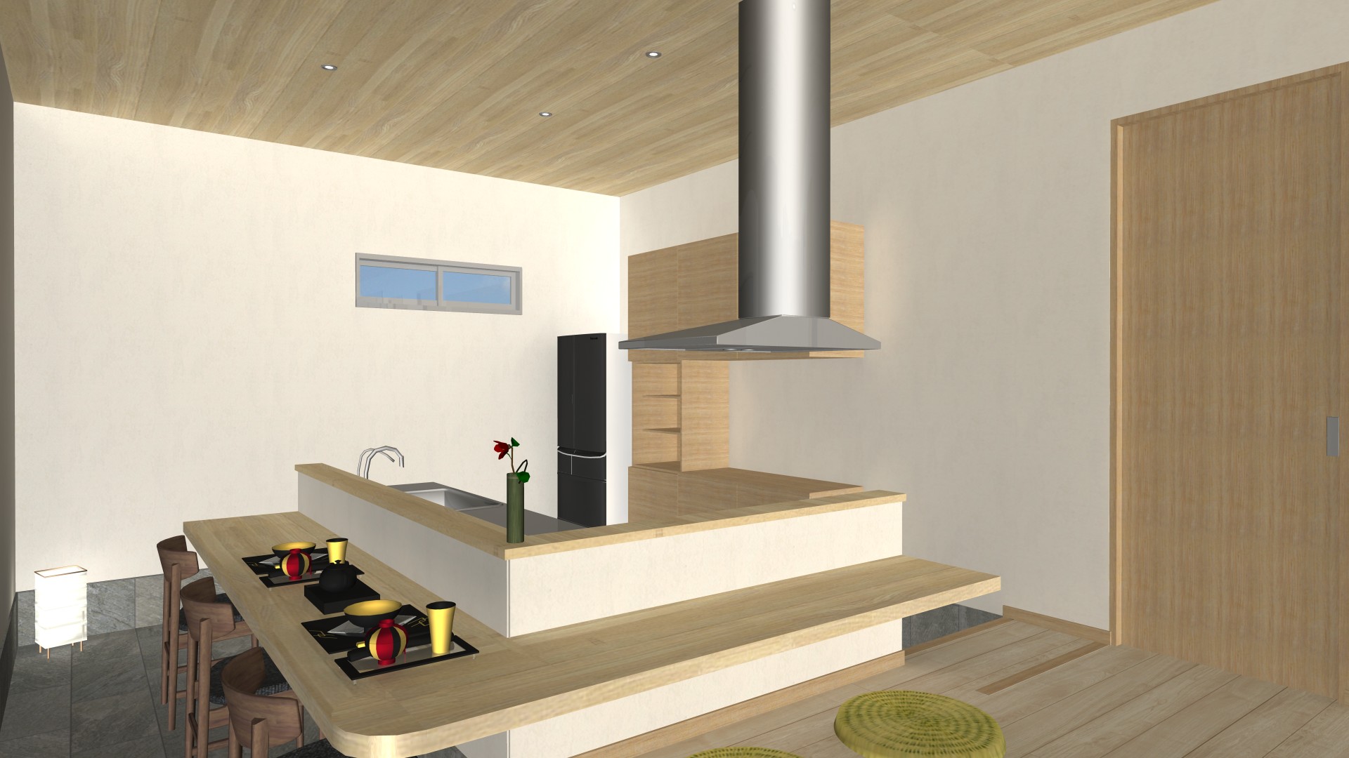 京都府宇治市の高低差のある土地に、ビルドインガレージのある和モダンの理想邸宅,居酒屋風カウンター,キッチン,LDK,