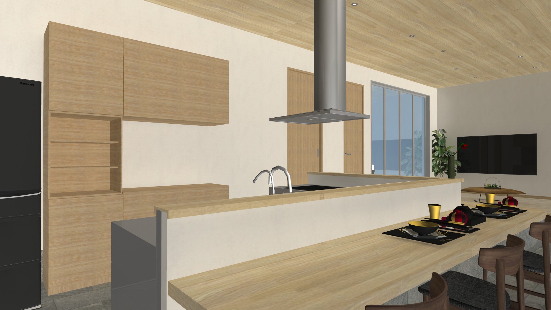 京都府宇治市の高低差のある土地に、ビルドインガレージのある和モダンの理想邸宅,居酒屋風カウンター,キッチン,LDK,