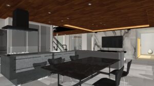 石張りのリビングダイニング