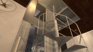 吹き抜けリビングに螺旋階段