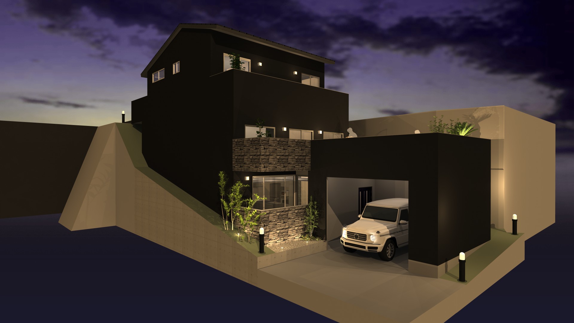 傾斜地を活かした3階建てガレージハウス計画ー山科に生まれる立体動線の住まい