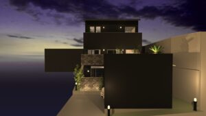 傾斜地を活かした3階建てガレージハウス